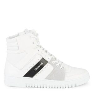 Roberto Cavalli White Beige High-Top Leather & Suede Sneakers 43.5